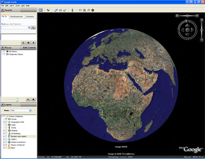 Tela inicial do Google Earth